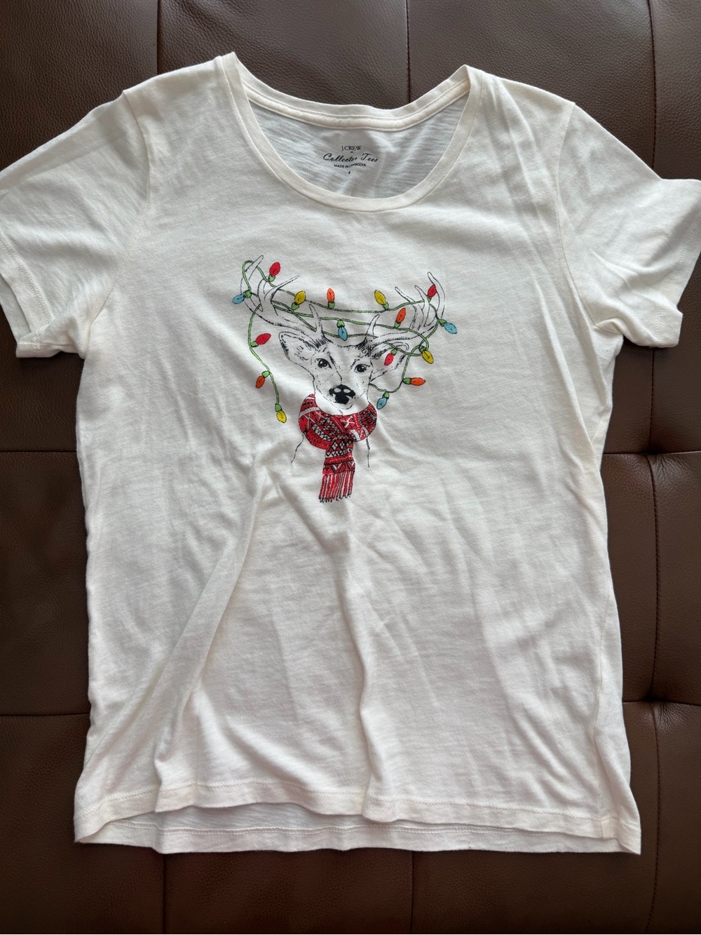 J. Crew Cream Short-Sleeve Tee with Festive Reindeer Graphic